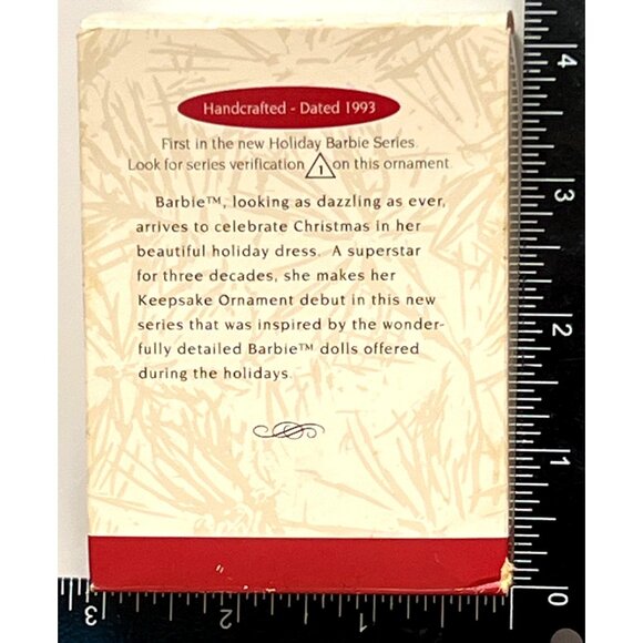 1993 HALLMARK KEEPSAKE HOLIDAY BARBIE ORNAMENT QX572-5 mattel RED DRESS BLONDE - Picture 2 of 9